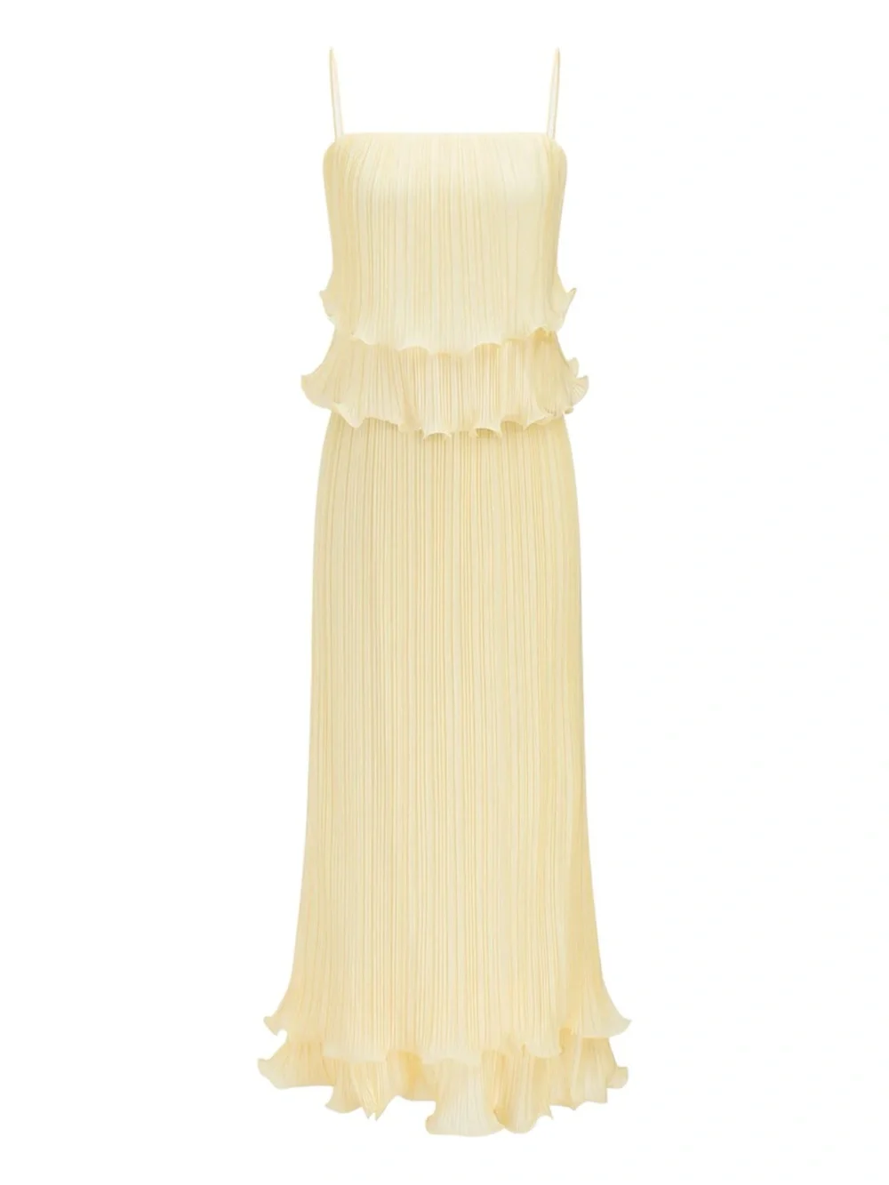 Commense Soft Butter Yellow Pleated Layered Ruffle Skirt Cami Set NWT Medium - Picture 4 of 13